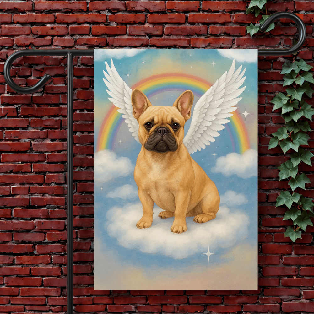 Printify Garden Flag 12'' × 18'' Fawn French Bulldog Angel Garden Flag