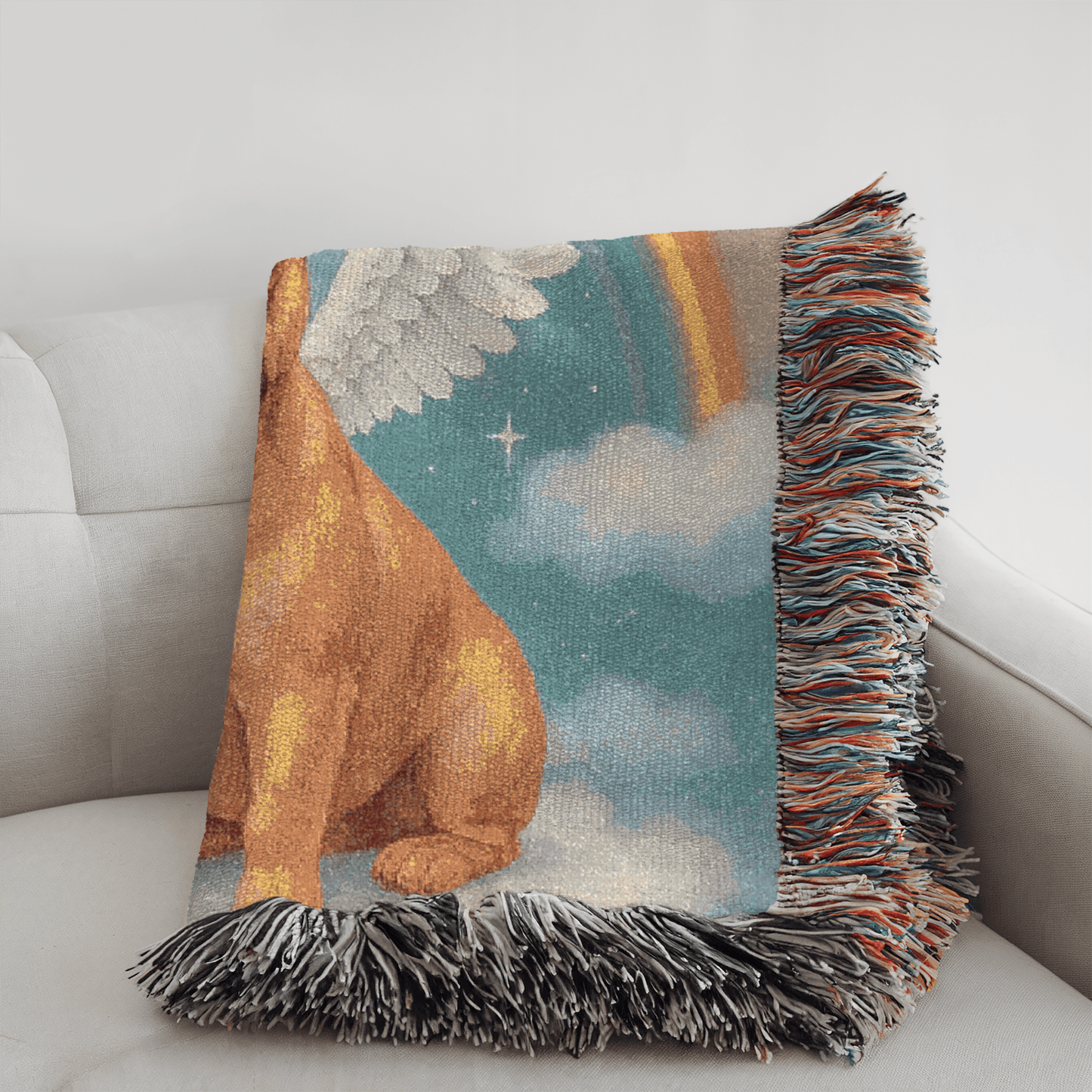 Printify Blanket Fawn French Bulldog Angel Woven Blanket