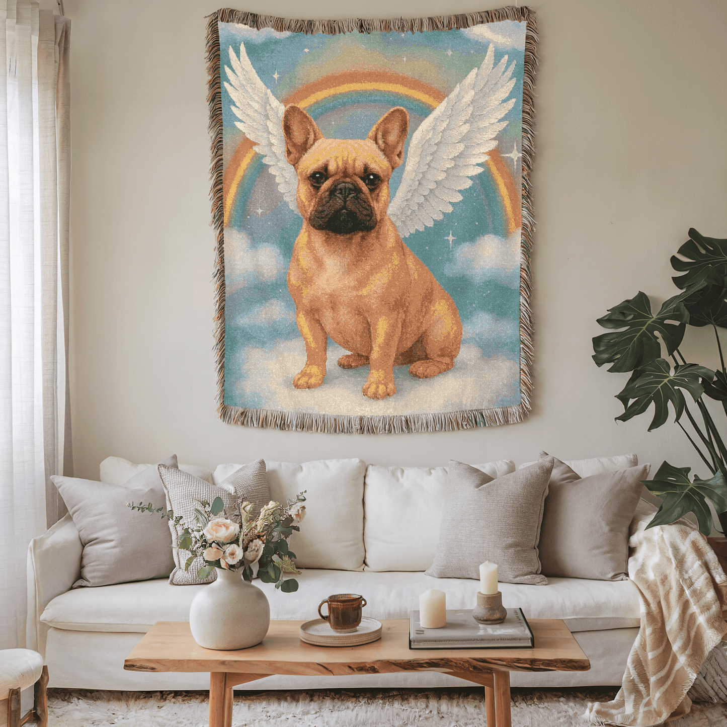 Printify Blanket Fawn French Bulldog Angel Woven Blanket