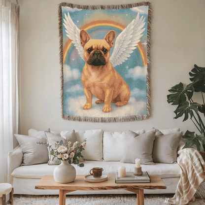 Printify Blanket Fawn French Bulldog Angel Woven Blanket