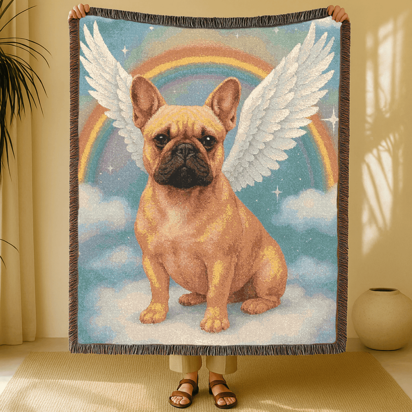 Printify Blanket Fawn French Bulldog Angel Woven Blanket