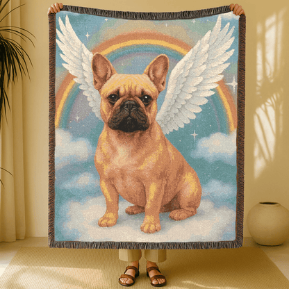 Printify Blanket Fawn French Bulldog Angel Woven Blanket