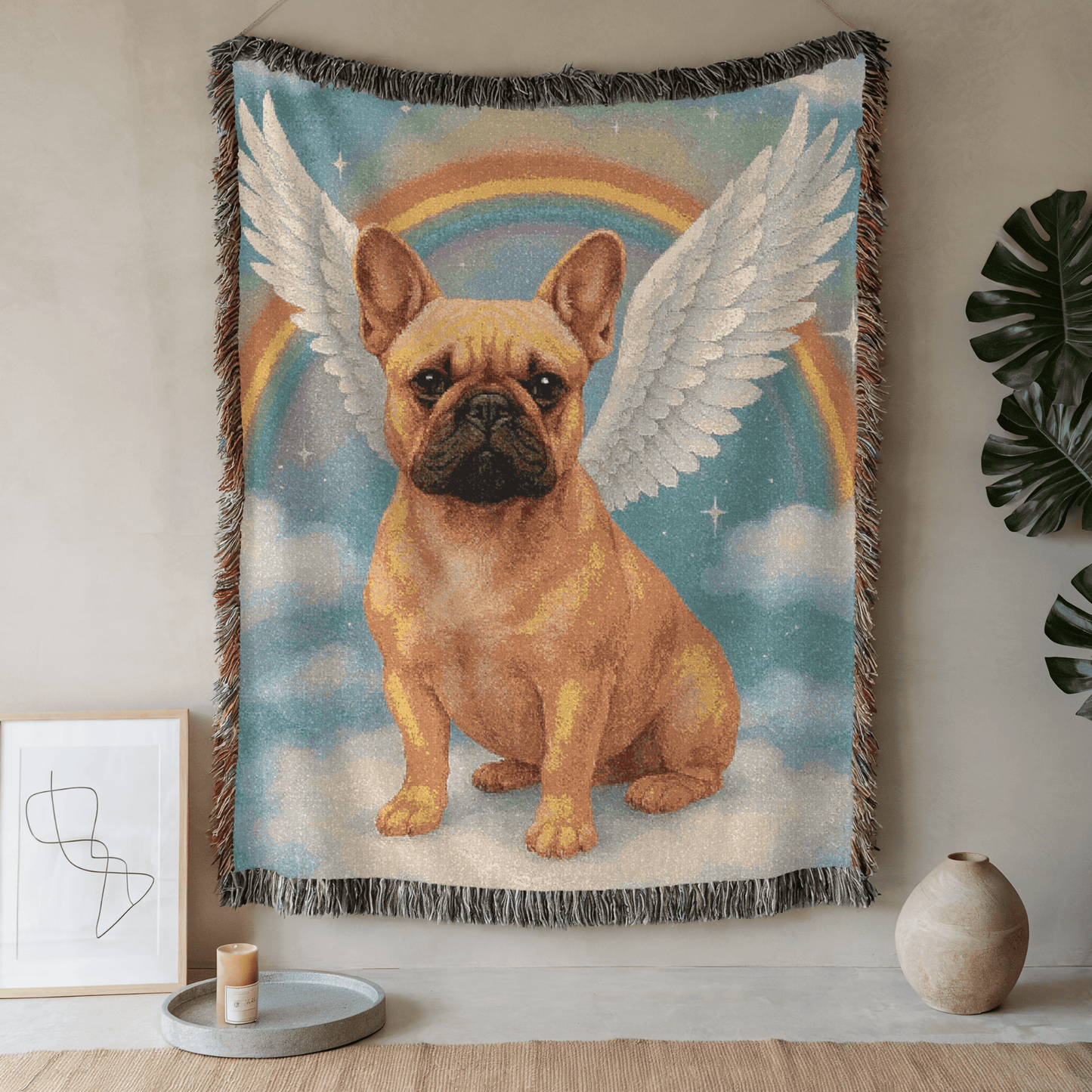 Printify Blanket 52'' × 37'' Fawn French Bulldog Angel Woven Blanket