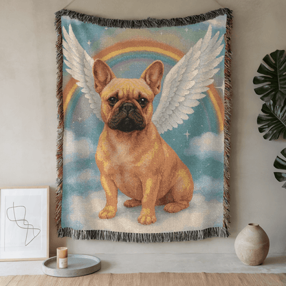 Printify Blanket 52'' × 37'' Fawn French Bulldog Angel Woven Blanket