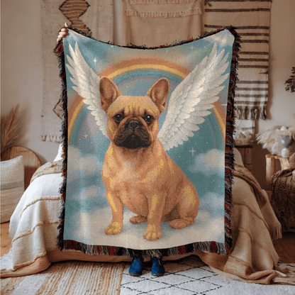 Printify Blanket Fawn French Bulldog Angel Woven Blanket