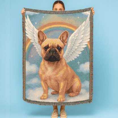 Printify Blanket Fawn French Bulldog Angel Woven Blanket