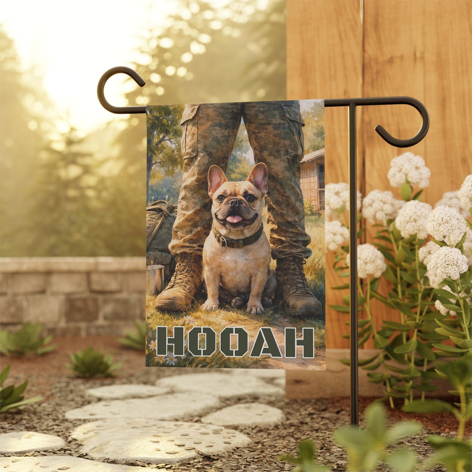 Personalized Frenchie Armed Forces Garden Flag