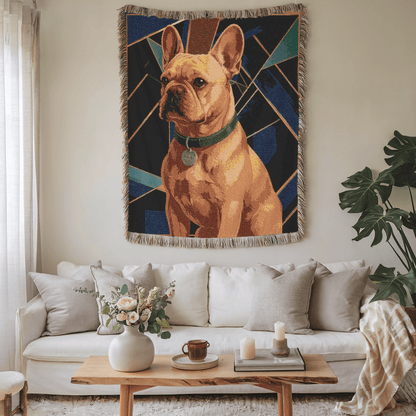 Printify Blanket Fawn French Bulldog Art Deco Woven Blanket