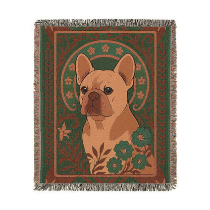 Printify Blanket Fawn French Bulldog Art Deco Woven Blanket
