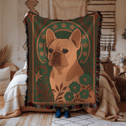 Printify Blanket Fawn French Bulldog Art Deco Woven Blanket