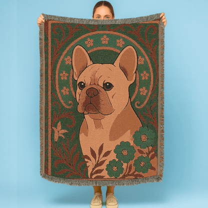 Printify Blanket Fawn French Bulldog Art Deco Woven Blanket