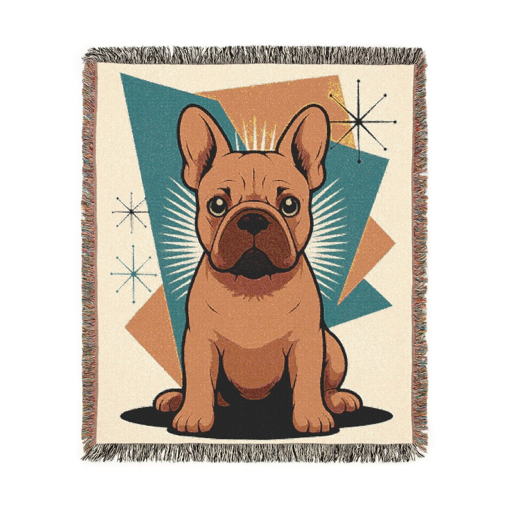 Printify Blanket Fawn French Bulldog Atomic Mid Century Modern Throw Blanket