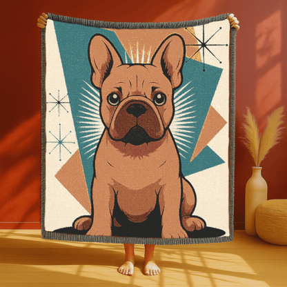 Printify Blanket Fawn French Bulldog Atomic Mid Century Modern Throw Blanket