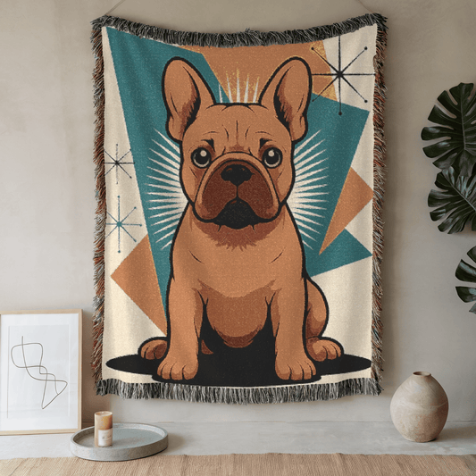 Printify Blanket 52'' × 37'' Fawn French Bulldog Atomic Mid Century Modern Throw Blanket