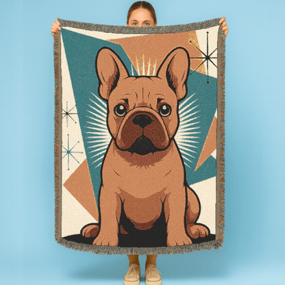 Printify Blanket Fawn French Bulldog Atomic Mid Century Modern Throw Blanket