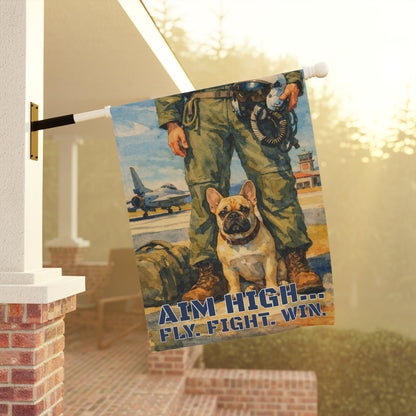 Personalized Frenchie Aviation Armed Forces Garden Flag