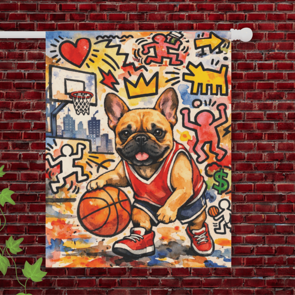 Personalized French Bulldog Basketball Yard Flag 24.5'' × 32''