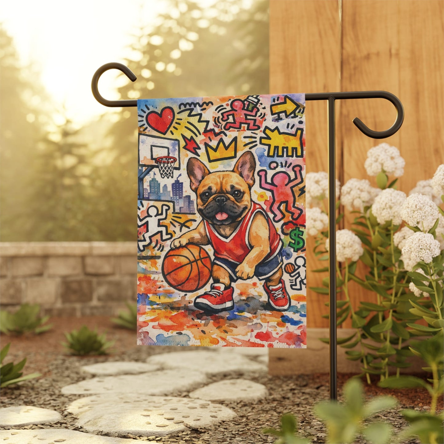 Personalized French Bulldog Basketball Yard Flag
