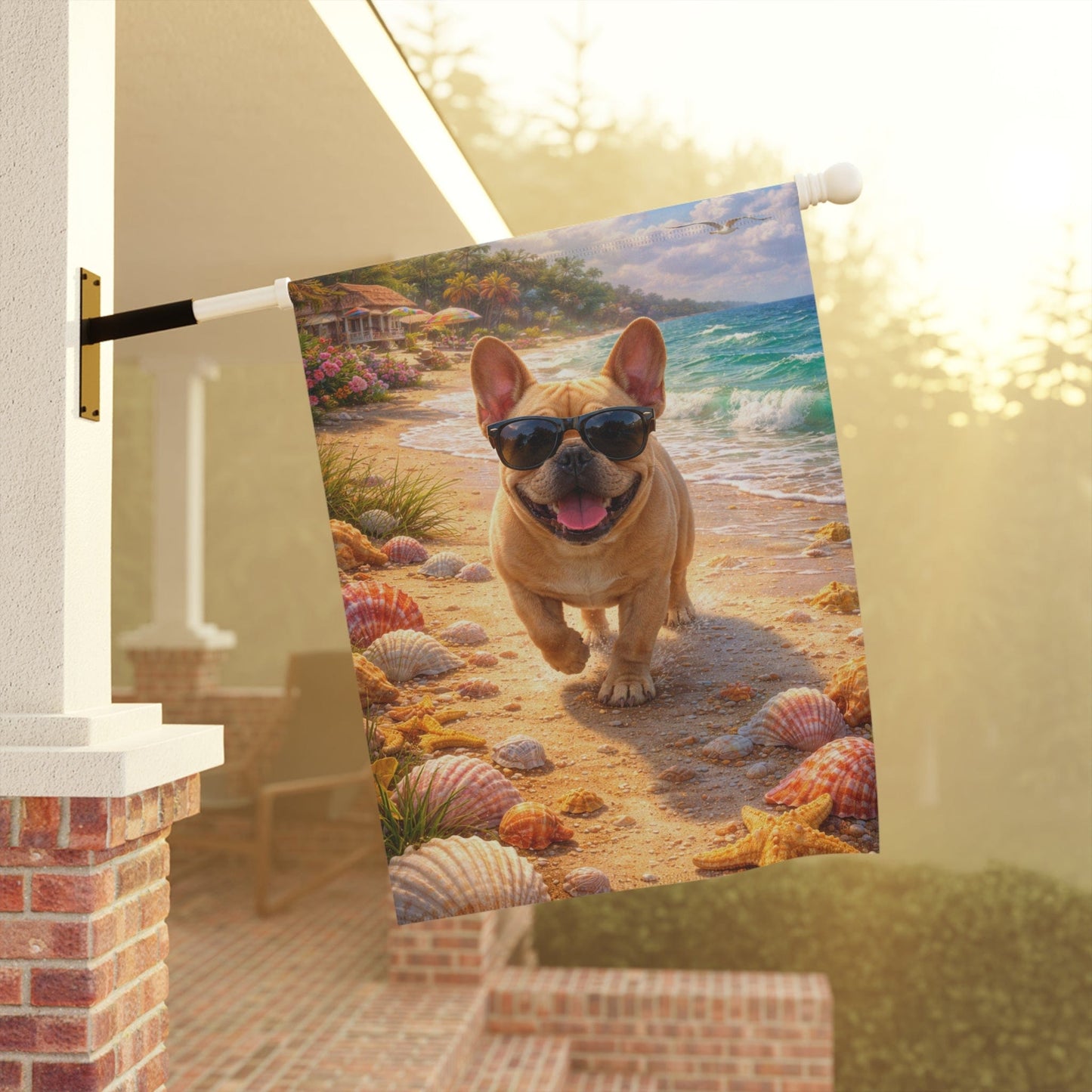 Fawn French Bulldog Beach Bum Ocean Garden Flag