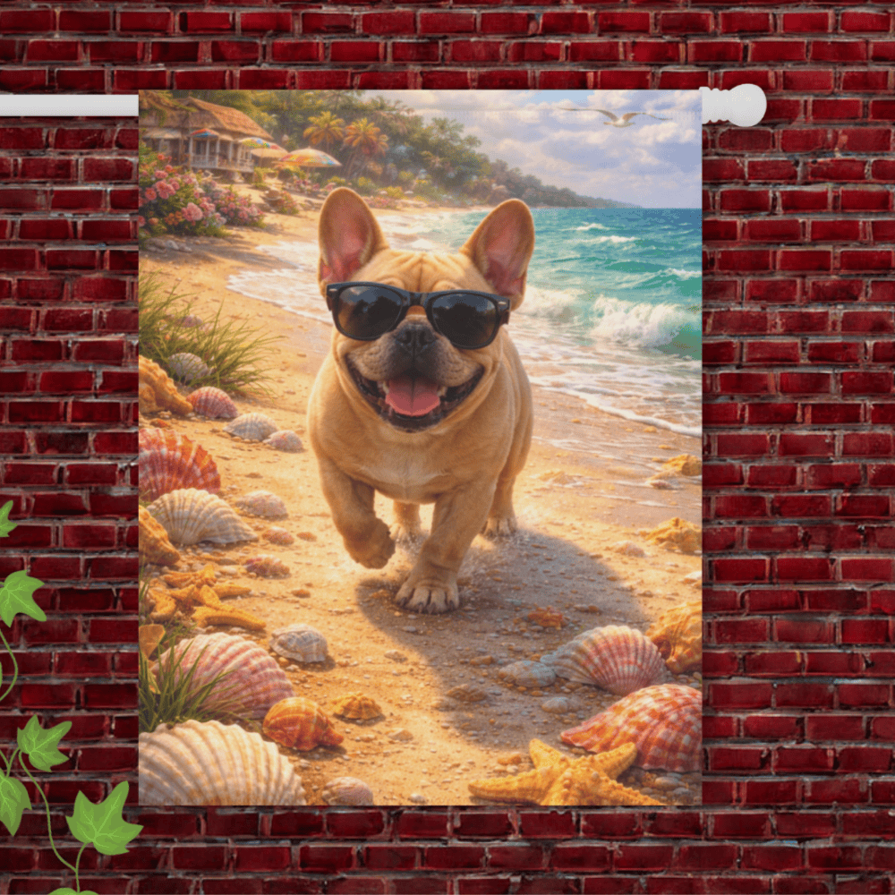 Fawn French Bulldog Beach Bum Ocean Garden Flag 24.5'' × 32''
