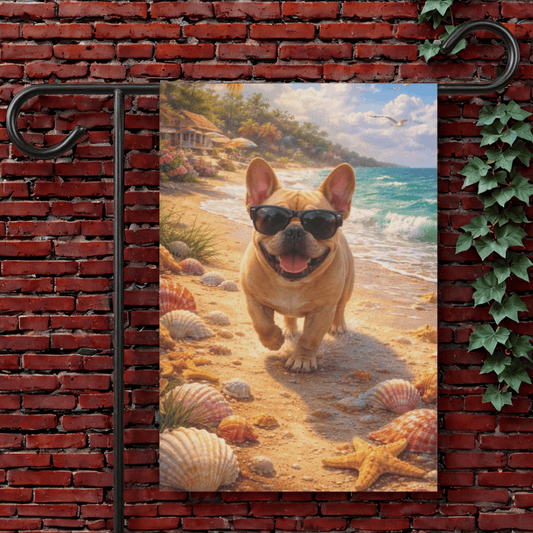 Fawn French Bulldog Beach Bum Ocean Garden Flag 12'' × 18''