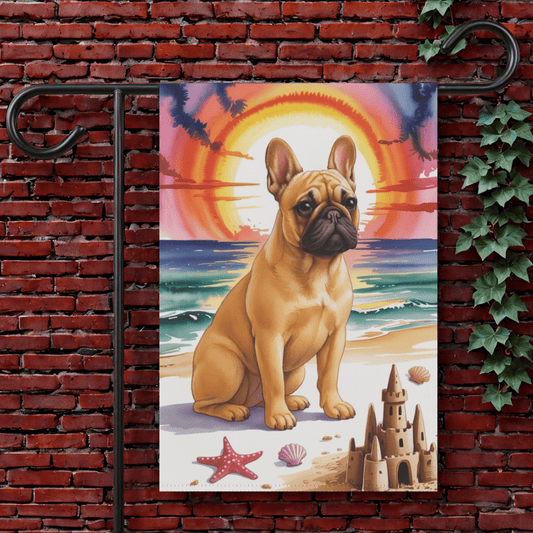 Printify Garden Flag 12'' × 18'' Fawn French Bulldog Beach Garden Flag