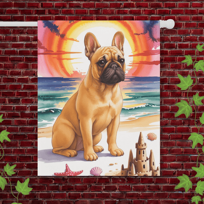 Printify Garden Flag 24.5'' × 32'' Fawn French Bulldog Beach Garden Flag