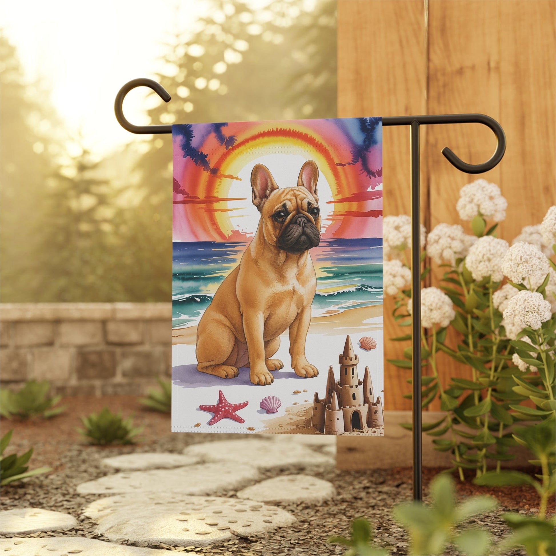 Printify Garden Flag Fawn French Bulldog Beach Garden Flag