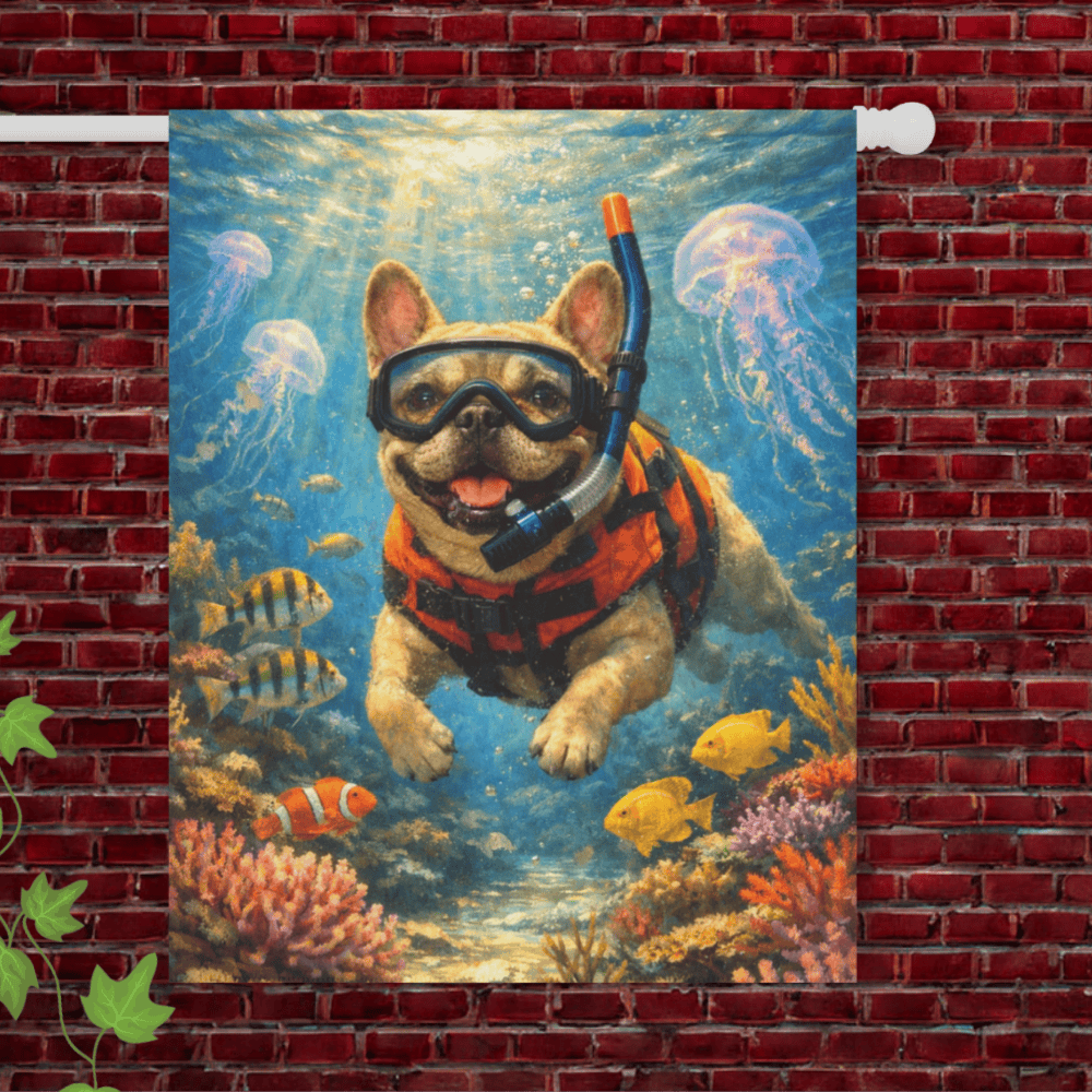 Fawn French Bulldog Beach Snorkling Garden Flag 24.5'' × 32''