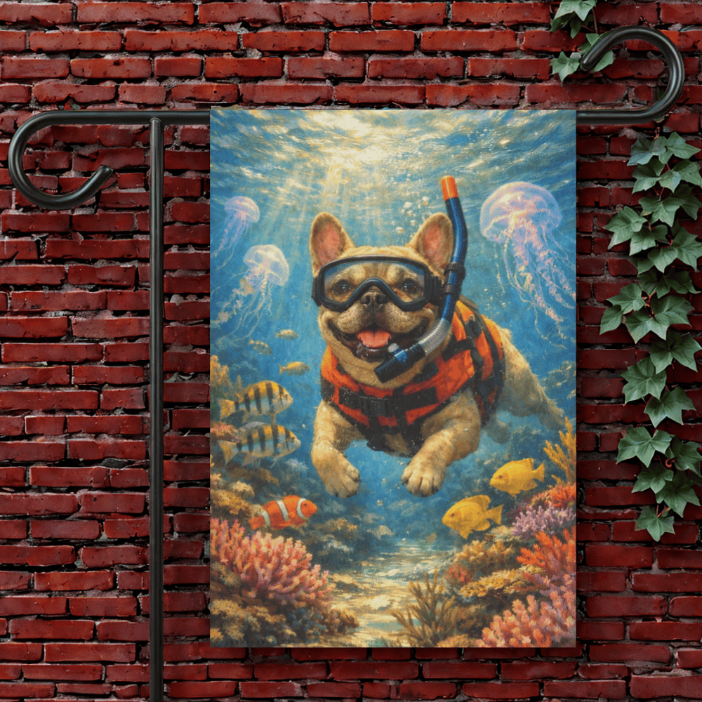 Fawn French Bulldog Beach Snorkling Garden Flag 12'' × 18''