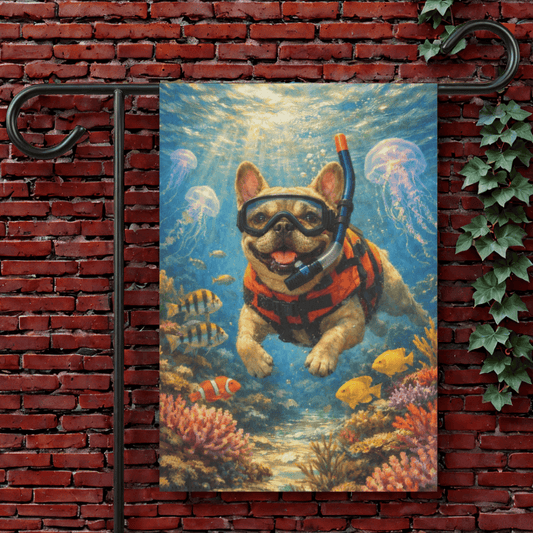Fawn French Bulldog Beach Snorkling Garden Flag 12'' × 18''