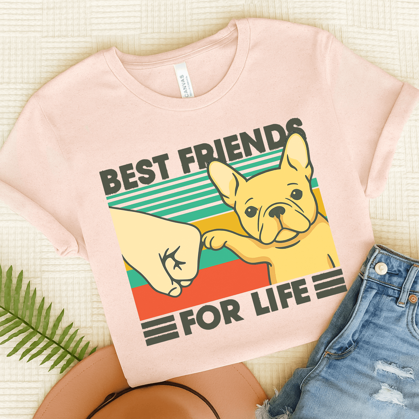 Fawn French Bulldog Bestie TShirt Soft Pink