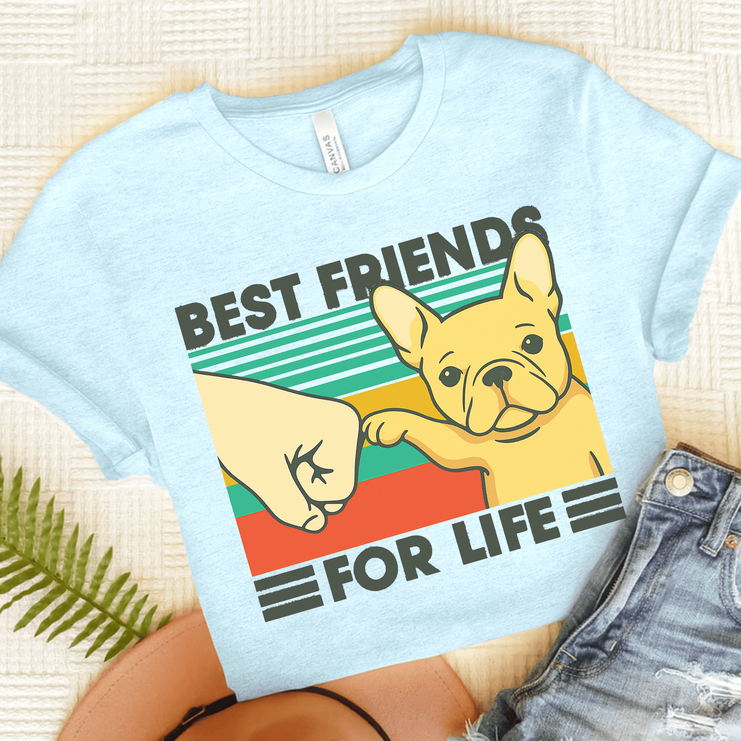 Fawn French Bulldog Bestie TShirt Heather Ice Blue