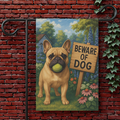Printify Garden Flag 12'' × 18'' Fawn French Bulldog Beware Garden Flag