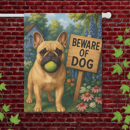 Printify Garden Flag 24.5'' × 32'' Fawn French Bulldog Beware Garden Flag