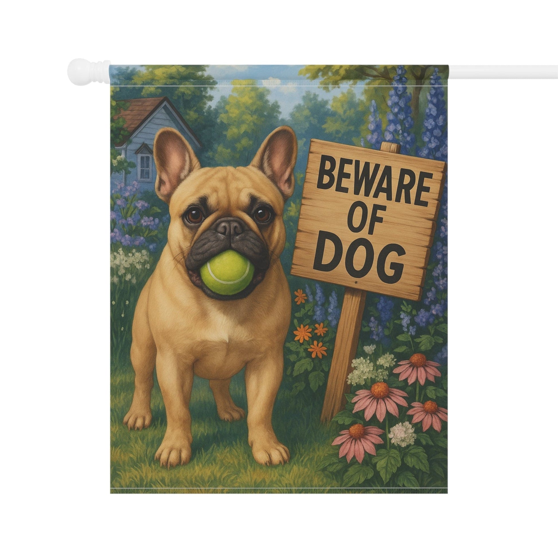 Printify Garden Flag Fawn French Bulldog Beware Garden Flag