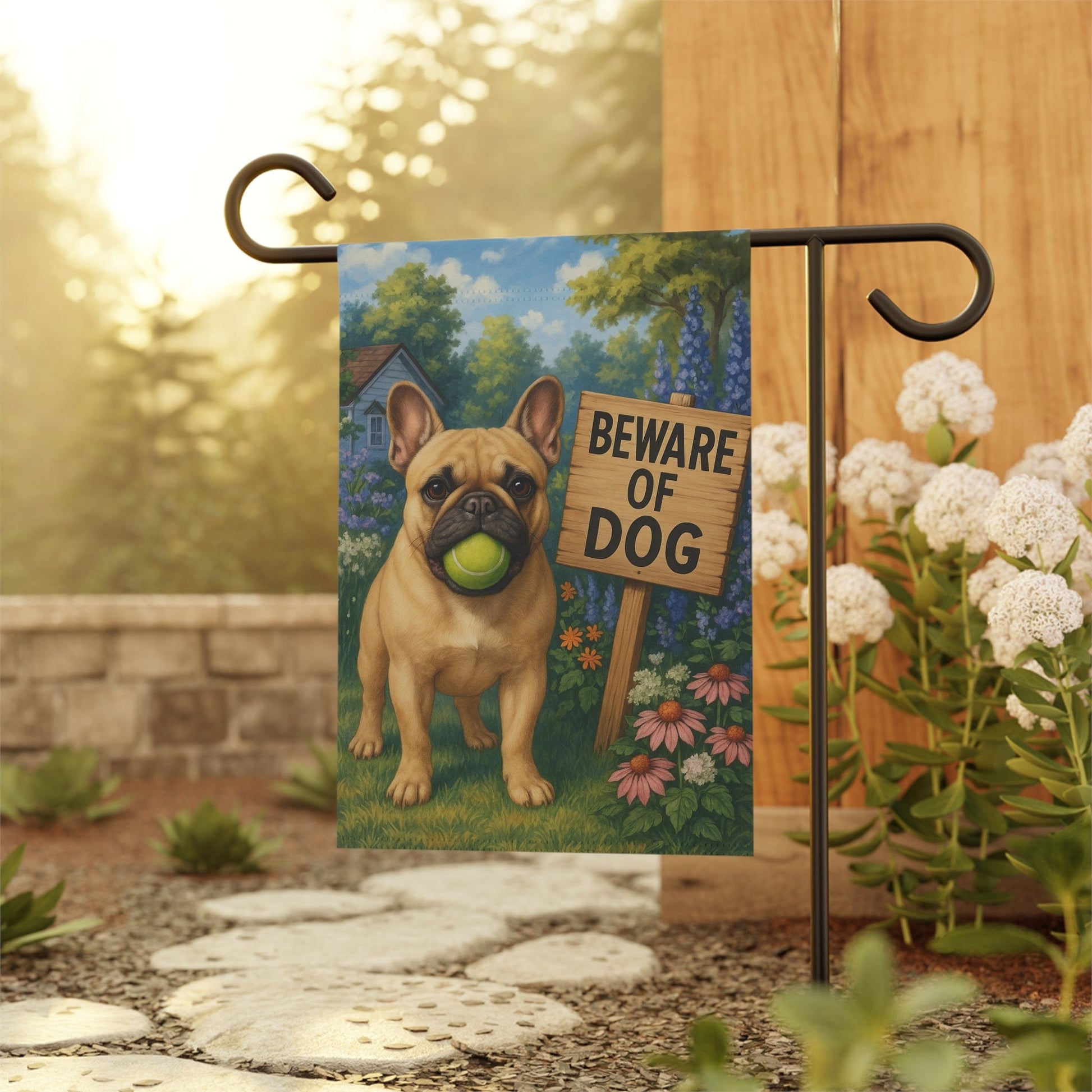 Printify Garden Flag Fawn French Bulldog Beware Garden Flag
