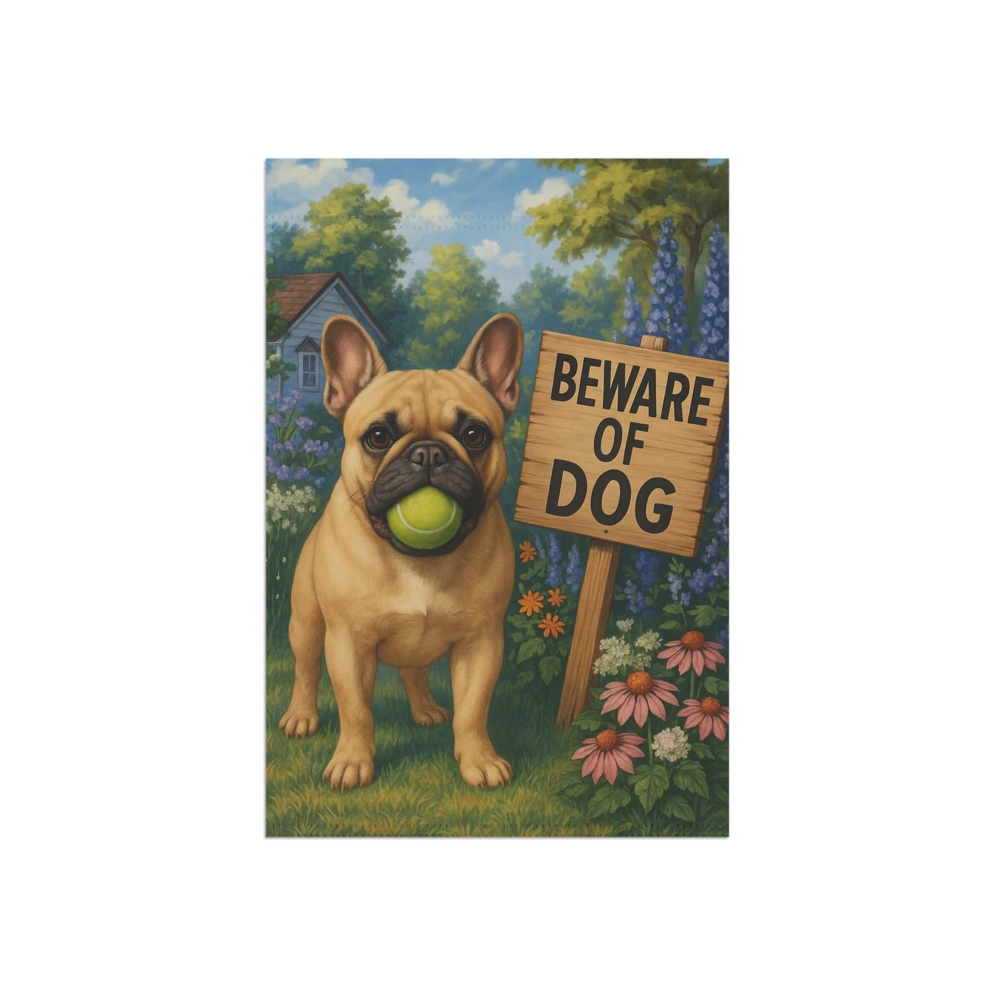 Printify Garden Flag Fawn French Bulldog Beware Garden Flag