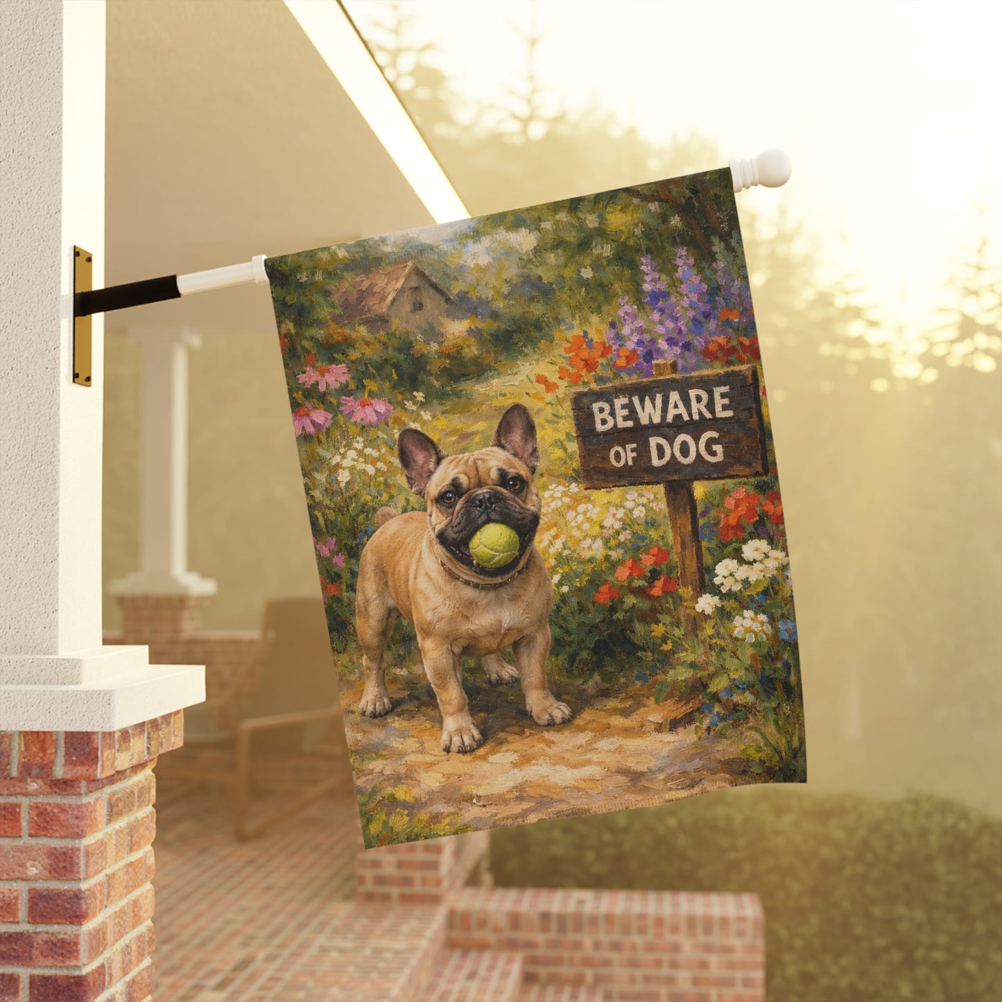 Personalized Frenchie Beware Funny Garden Flag