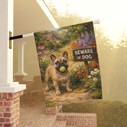 Personalized Frenchie Beware Funny Garden Flag