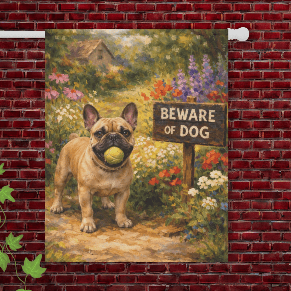 Personalized Frenchie Beware Funny Garden Flag 24.5'' × 32''