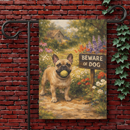 Personalized Frenchie Beware Funny Garden Flag 12'' × 18''