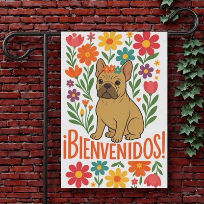 Printify Garden Flag 12'' × 18'' Fawn French Bulldog Bienvenidos Garden Flag