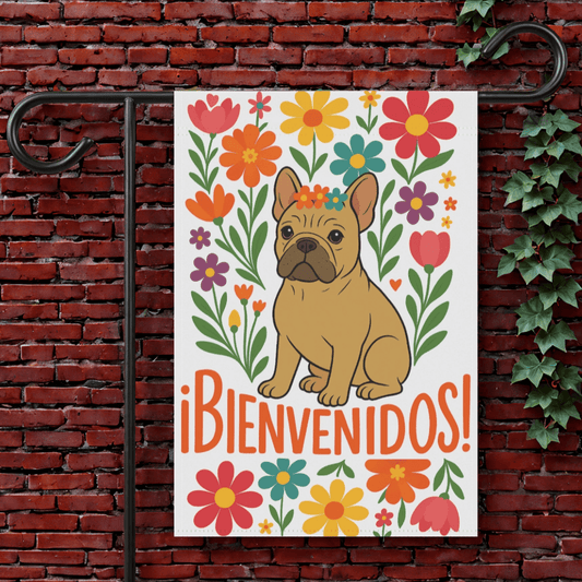Printify Garden Flag 12'' × 18'' Fawn French Bulldog Bienvenidos Garden Flag