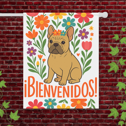Printify Garden Flag 24.5'' × 32'' Fawn French Bulldog Bienvenidos Garden Flag