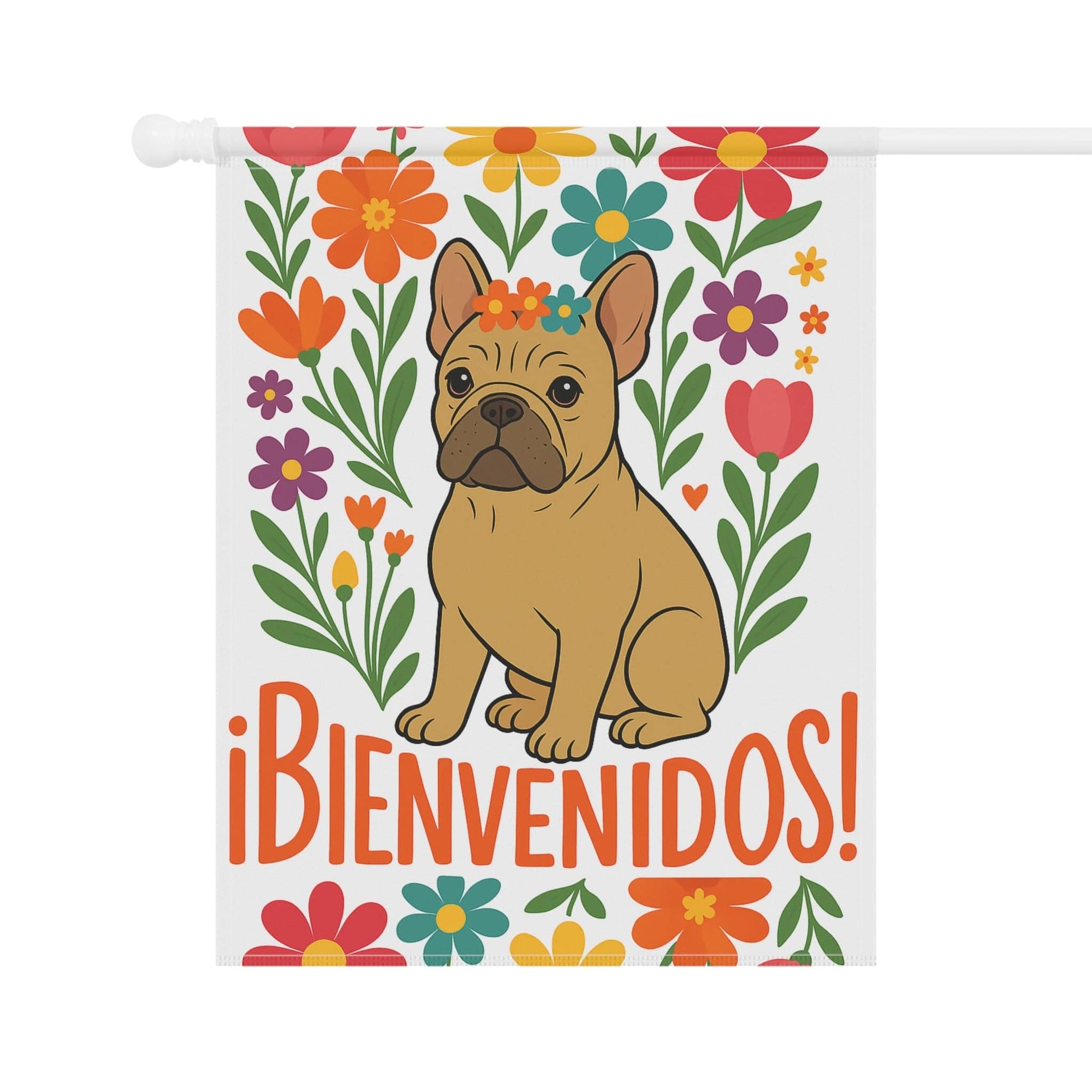 Printify Garden Flag Fawn French Bulldog Bienvenidos Garden Flag