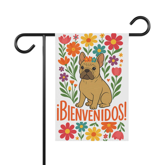 Printify Garden Flag Fawn French Bulldog Bienvenidos Garden Flag