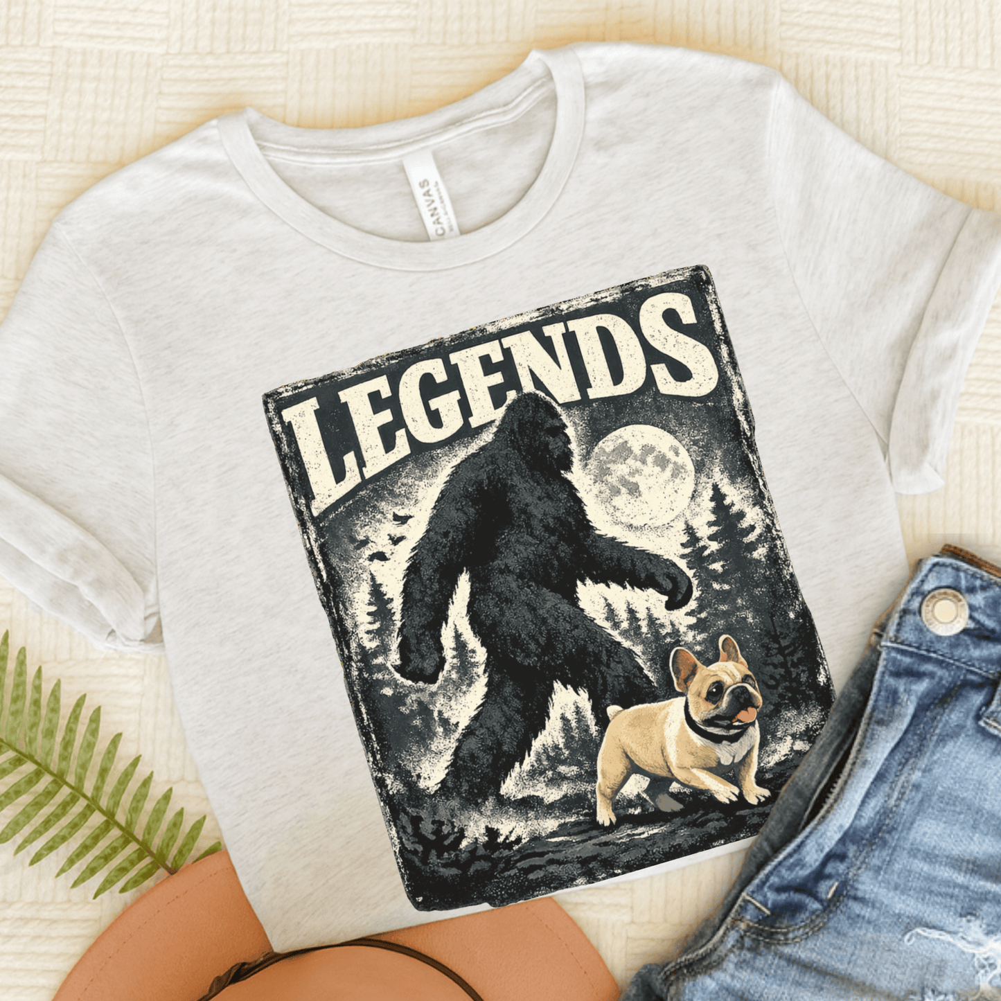 Fawn French Bulldog Bigfoot Sasquatch Unisex Tshirt Ash