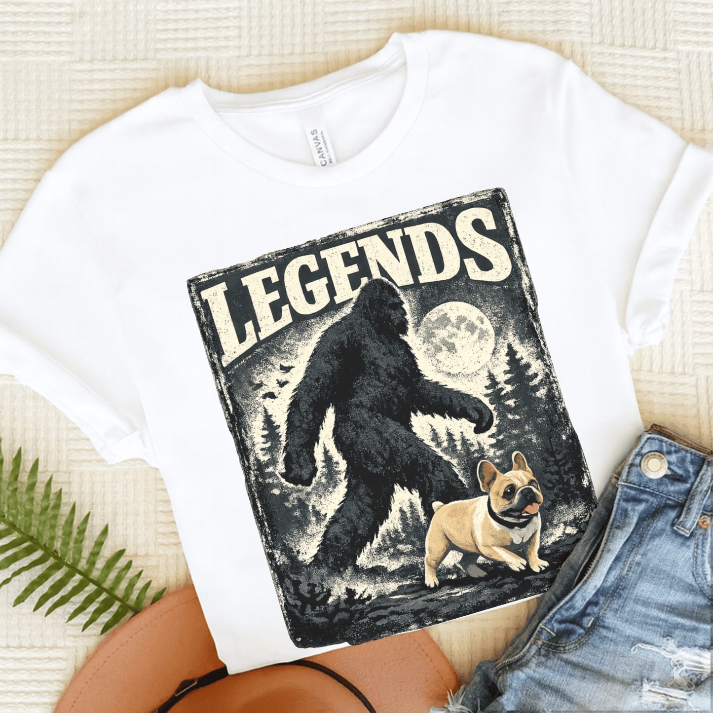 Fawn French Bulldog Bigfoot Sasquatch Unisex Tshirt White