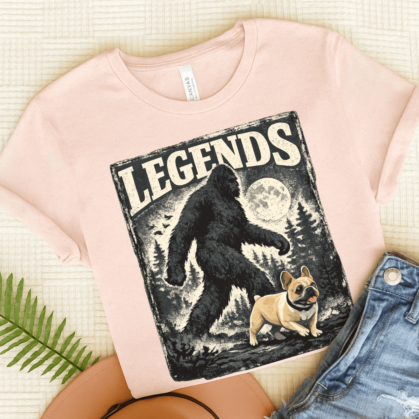 Fawn French Bulldog Bigfoot Sasquatch Unisex Tshirt Soft Pink